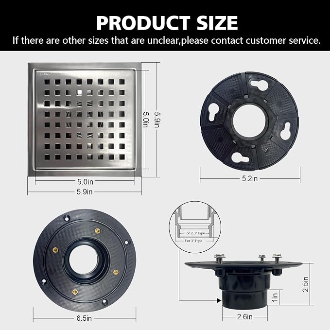6 Inch Square Shower Drain - Image 2