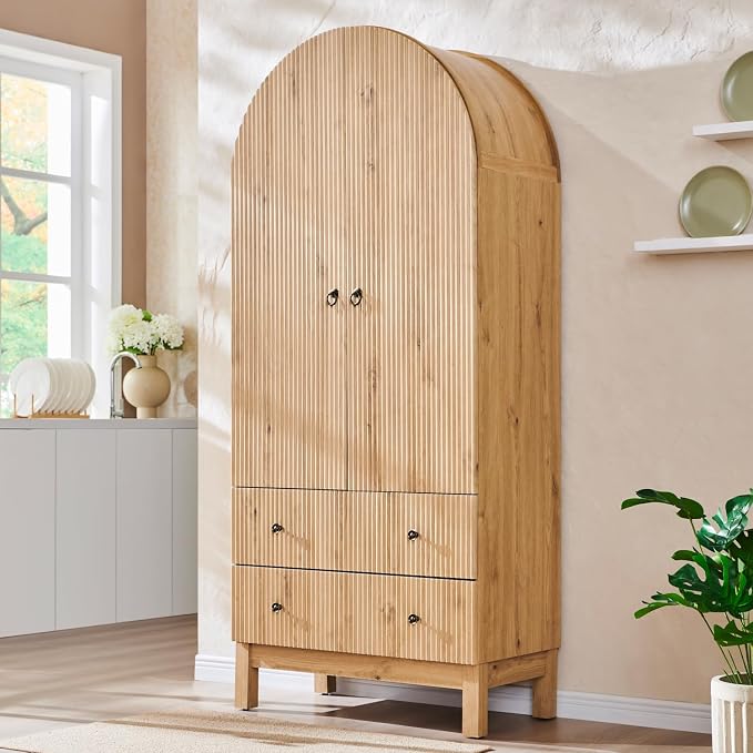 71" Tall Arched Bathroom Storage Cabinet, Modern Fluted Cabinet Storage - Image 8