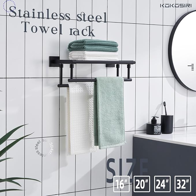 KOKOSIRI Bath Towel Rack with Double Towel Bars 16-Inch Bathroom Towel Shelves - Image 7