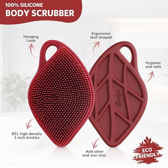 Sndyi Christmas Silicone Body Scrubber, Limited Edition Leaf-Shaped Shower Brush - Image 3