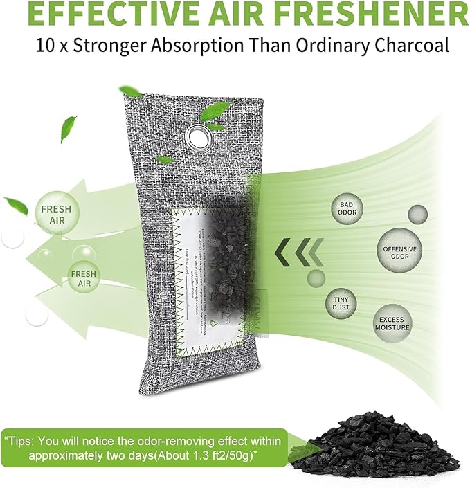 CLEVAST 6 Pack Activated Bamboo Charcoal Air Purifying Bags, Natural Fresh Odor - Image 4
