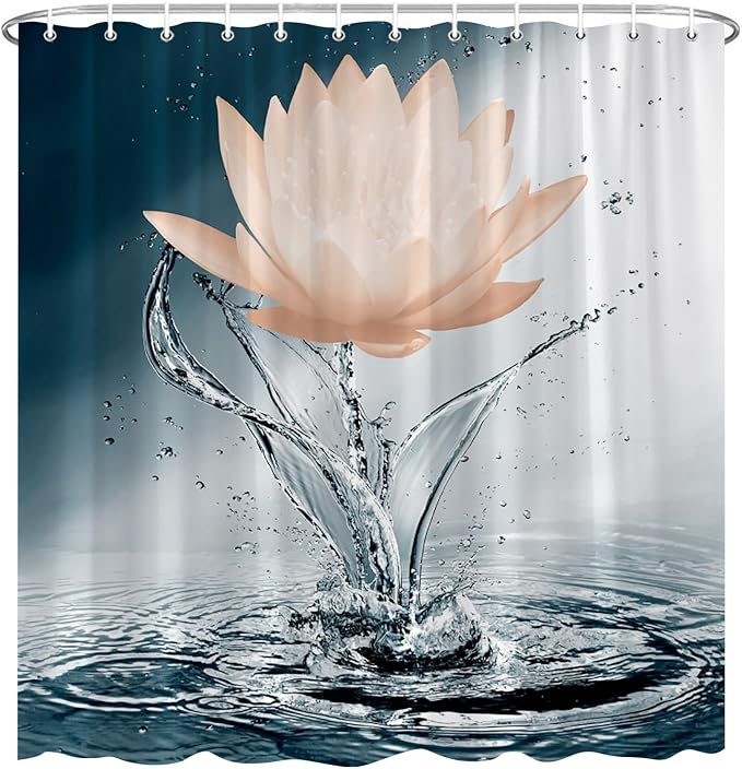 Lotus Shower Curtain Black White Blue Orange Flower Elegant Blooming Floral - Image 2