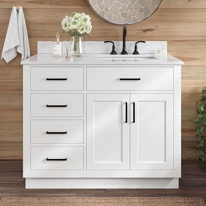 ARIEL Hepburn 43 Inch Single Sink Bathroom Vanity in White, Italian Carrara - Image 9