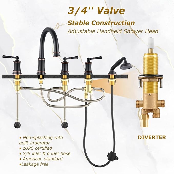 Roman Tub Faucet with Hand Shower, Antique Tub Shower Faucet Set with Valve - Image 4