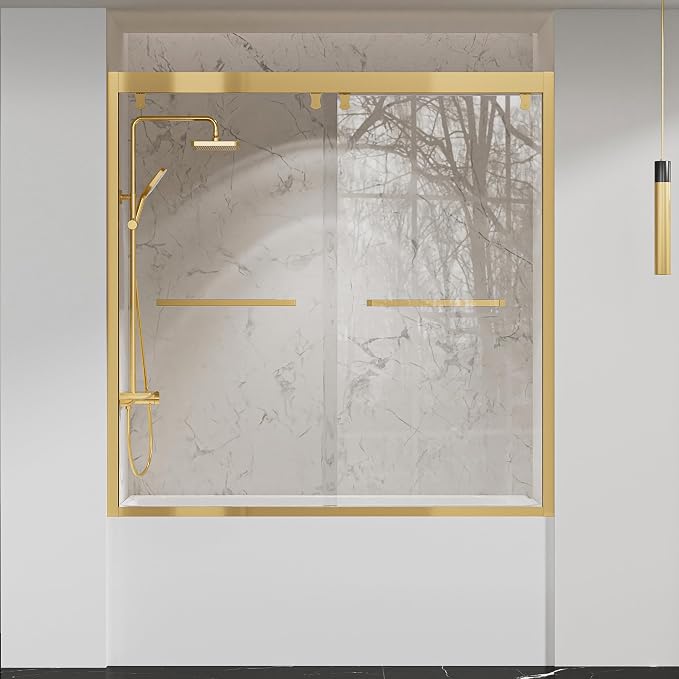 Bathtub Double Sliding Door 55-59 in, Semi-Frameless Double Sliding Tub Shower - Image 2