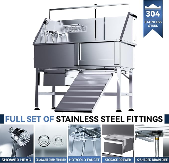 46" Dog Washing Station, Professional Stainless Steel Dogs Bathing Station Dog - Image 2