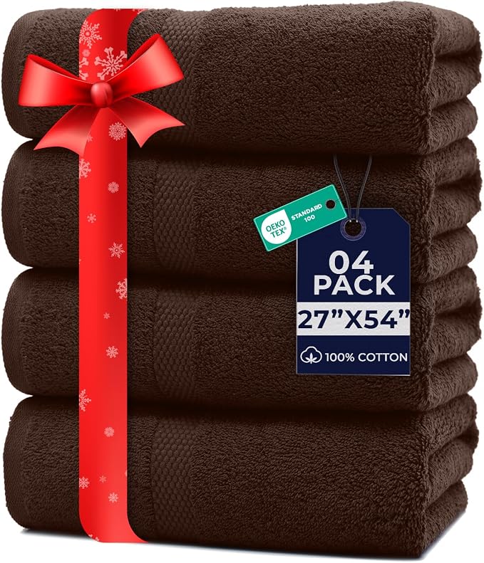 DAN RIVER Bath Towels Set of 4, 27 x 54 Inches, 100% Cotton, Larger & Lighter by DanRiver