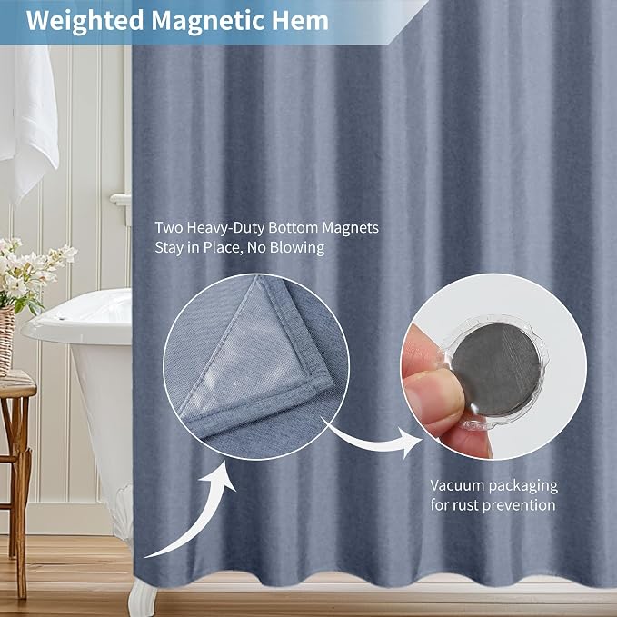 2-in-1 Waterproof Extra Long Fabric Shower Curtain or Liner, Linen Textured - Image 7
