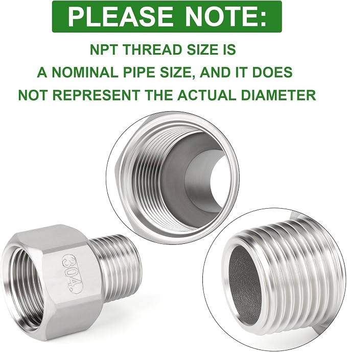 TAISHER 5PCS 304 Stainless Steel Pipe Fitting, 1/2" NPT Male x 3/4" NPT Female - Image 4