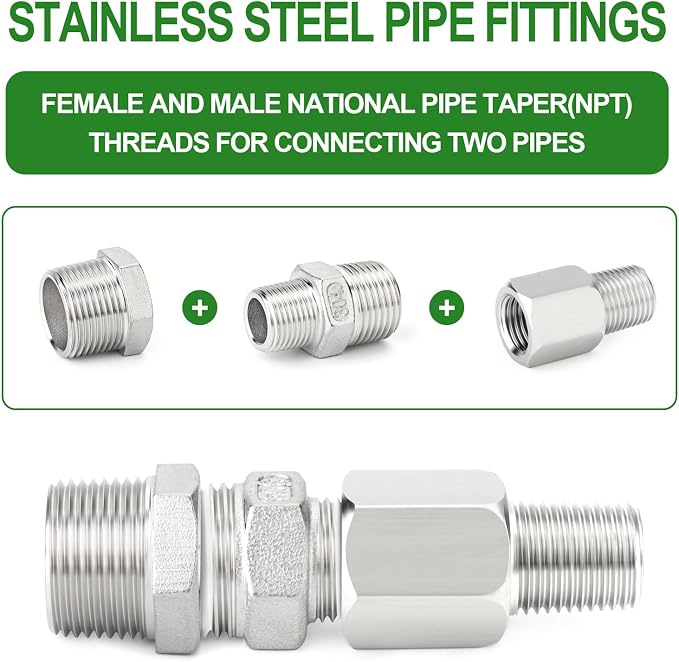 TAISHER 5PCS 304 Stainless Steel Pipe Fitting, New Reducer Adapter, 1/8" NPT - Image 6