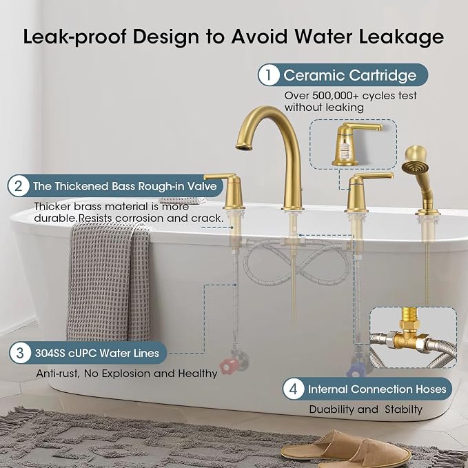 Roman Tub Faucet Set with Hand Shower, KRUZOO Bathtub Faucet Set Trim Kit with - Image 3