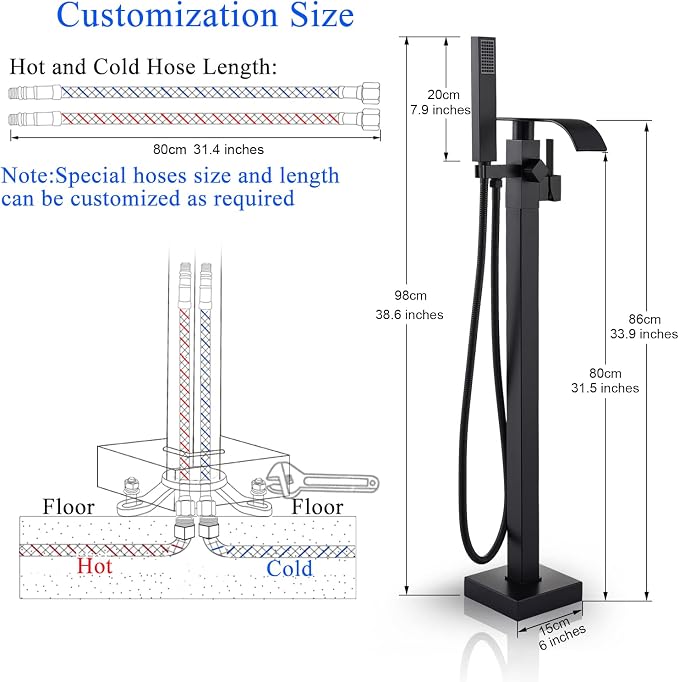 Senlesen Matte Black Free Standing Tub Faucet Floor Mounted Tub Filler Faucet - Image 7