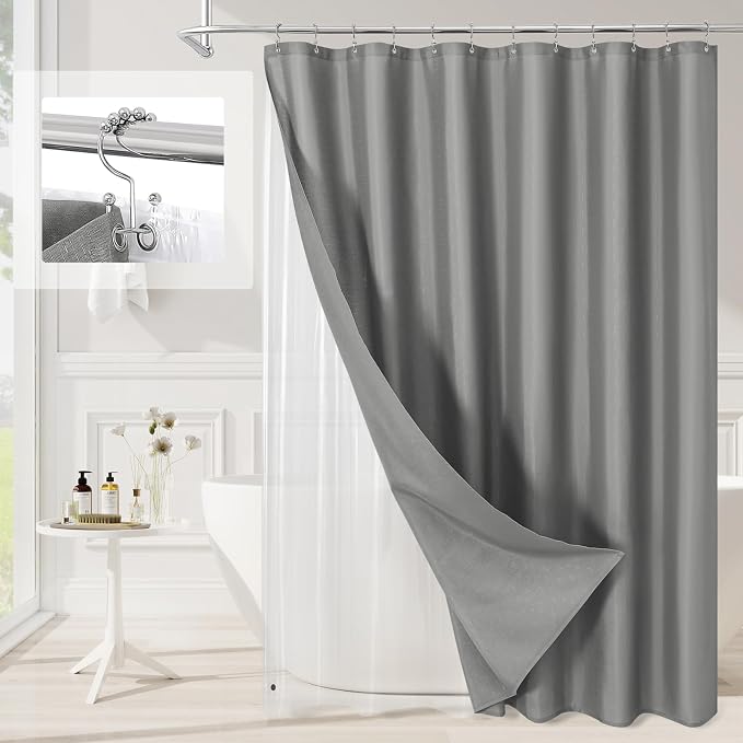 MitoVilla 3 in 1 Shower Curtain Set, Waterproof Fabric Hotel Bathroom Curtain by MitoVilla