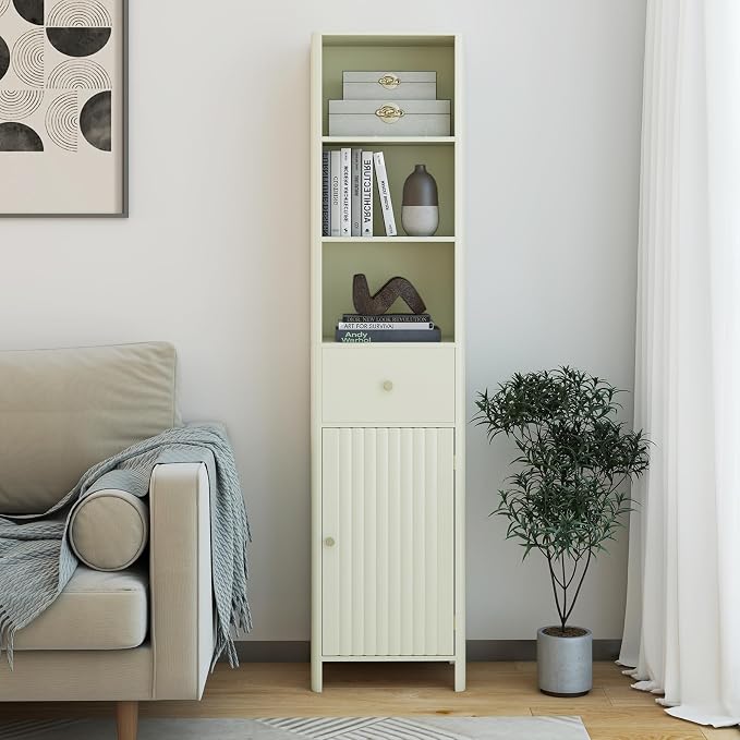 Tangkula 67" Tall Bathroom Cabinet, Narrow Floor Cabinet w/Fluted Door - Image 9