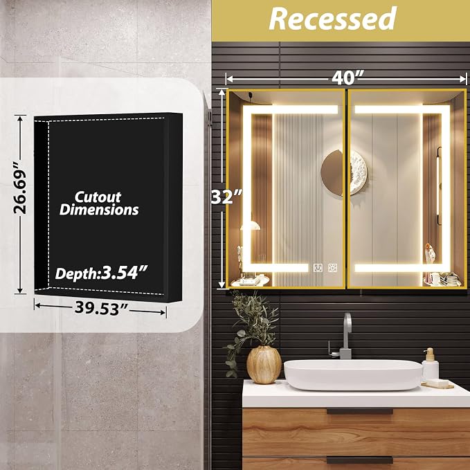 APRILSOUL 40X32 Inch Gold Bathroom Medicine Cabinet - Image 2