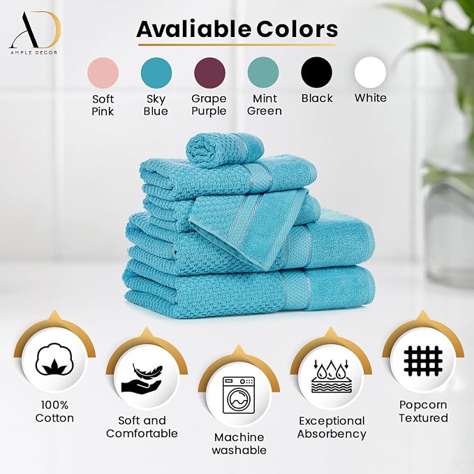 Ample Decor Washcloth Set of 20 Sky Blue 100% Cotton - Image 3