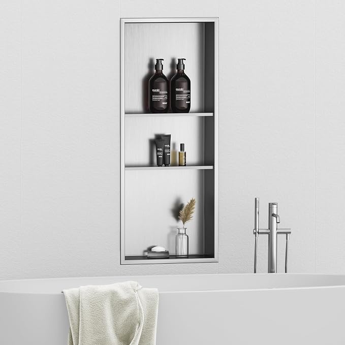 Neodrain 12X30 in Shower Niche, 3 Layers Brushed Wall Niche Stainless Steel - Image 4