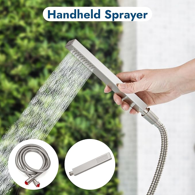 Wall Mounted Outdoor Shower Set Brushed Nickel 6 Inch Square Rainfall Shower - Image 7