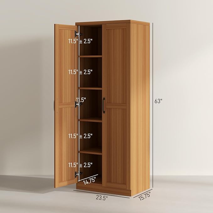 HOMCOM 63" 2-Door Kitchen Pantry, Freestanding Storage Cabinet - Image 3
