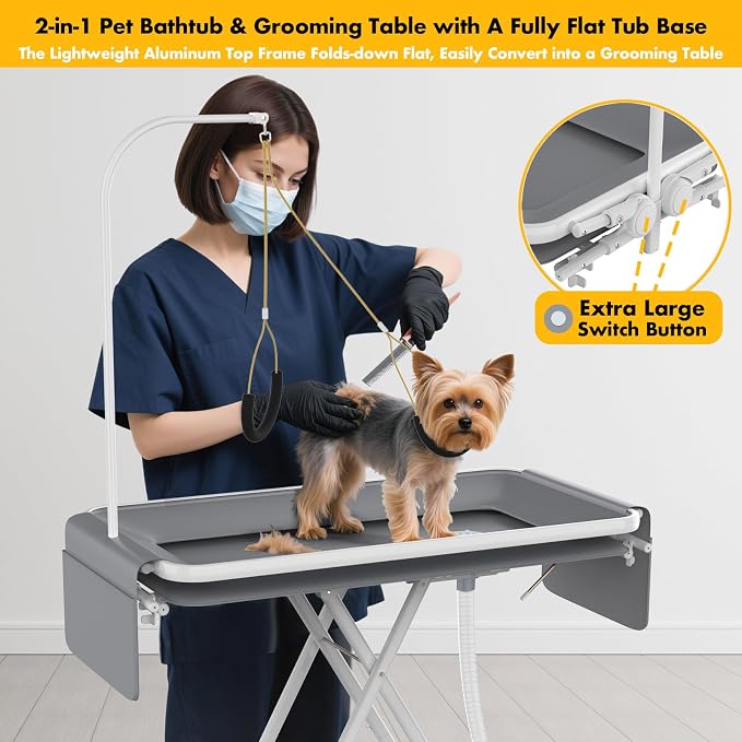 PAWZIDEA 2-in-1 Portable Dog Bathtub & Grooming Table, Elevated Tubs - Image 4