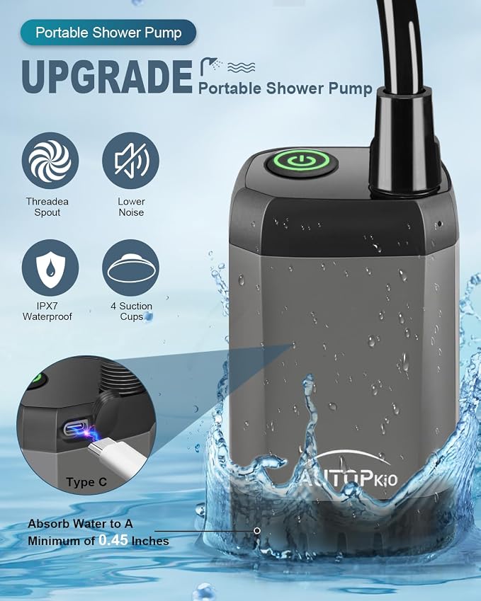 AUTOPkio Portable Camping Shower, 6000mAh Rechargeable Camp Shower Pump - Image 4