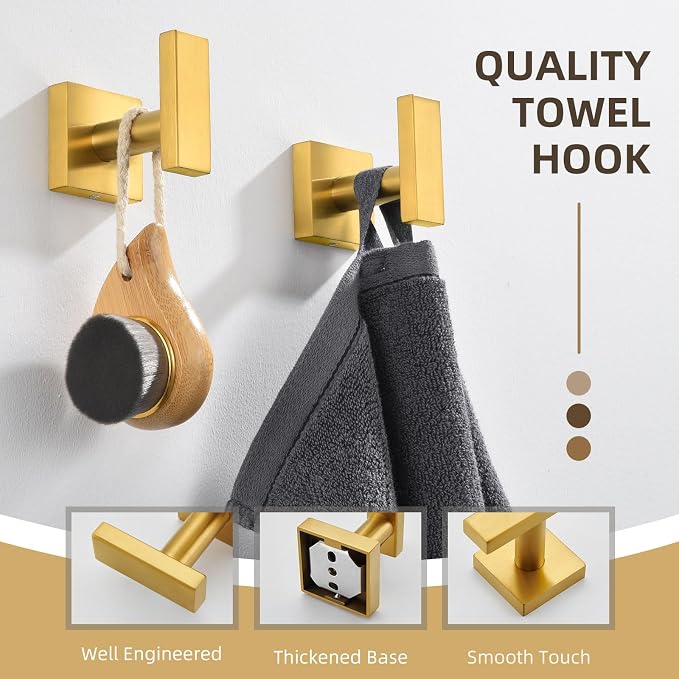 Angle Simple Towel Hooks for Bathroom, SUS 304 Stainless Steel Square Robe Coat - Image 4