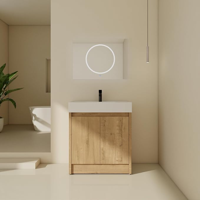 30 inch Bathroom Vanity with Sink, Bathroom Vanity Cabinet W/Resin Sink by SanMerah