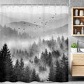 Riyidecor Mountain Shower Curtain 60Wx72H Inch Black Pine Tree Nature Scenery by Riyidecor