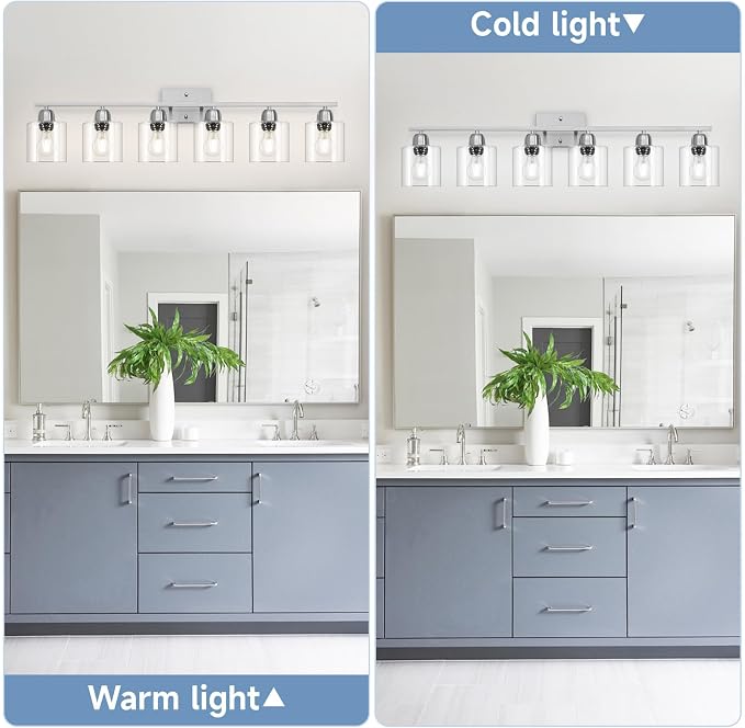 Modern Brushed Nickel 6 Light Bathroom Light Fixtures, 38 inch Vanity Lights - Image 4