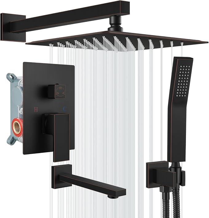 gotonovo Shower System with Tub Spout Wall Mounted Rain Shower Head and Handle by HOME