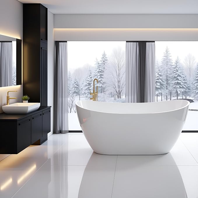60" Acrylic Freestanding Bathtubs, High-back Stand Alone Tub, Soaking Tubs - Image 8