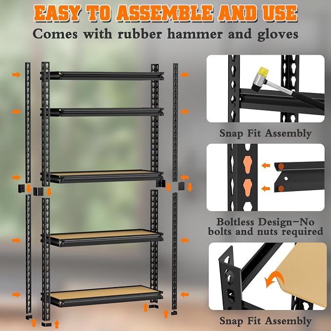 LEVELEVE 5-Tier Storage Shelving Unit, 2020 lbs Capacity, Heavy Duty Adjustable - Image 7