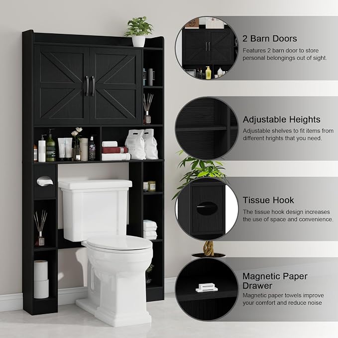 Vabches Over The Toilet Cabinet, Double Doors Bathroom Shelf Organizer - Image 3