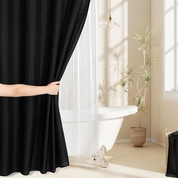 MitoVilla 3 in 1 Shower Curtain Set, Waterproof Fabric Hotel Bathroom Curtain - Image 6