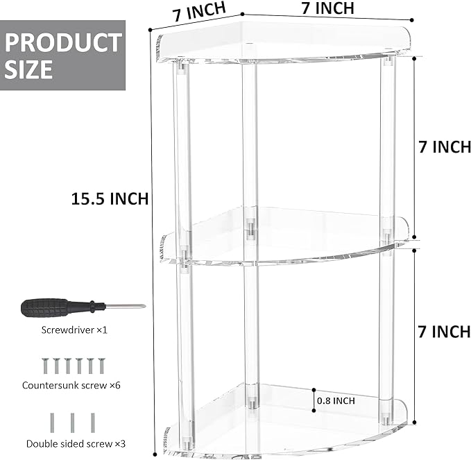 3 Tier Countertop Corner Organizer Shelf 7x7x15.7 Inch, Countertop Acrylic - Image 3