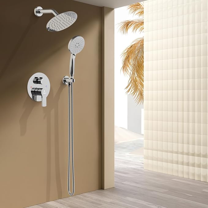 Shower Faucet Set 8IN Brass Rough-In Valve Body Trim Kit Rainfall Included - Image 2