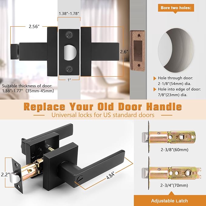 Probrico 4 Pack| Matte Black Square Privacy Door Levers Bed Bath Door Handles - Image 5