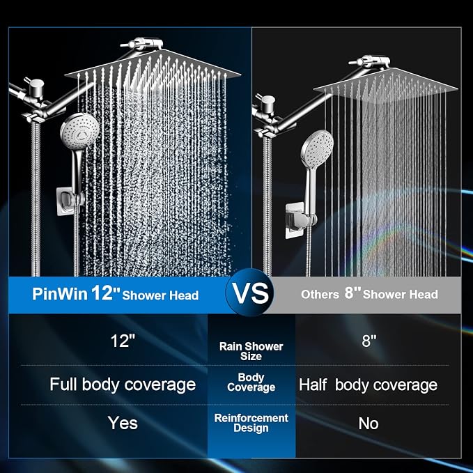 PinWin Modern 12" Large Square Rain Showerhead - Image 2