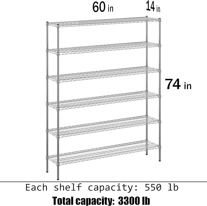 14" Deep x 60" Wide x 74" Height Wire Shelving Kit | 6-Tier | NSF Commercial - Image 3