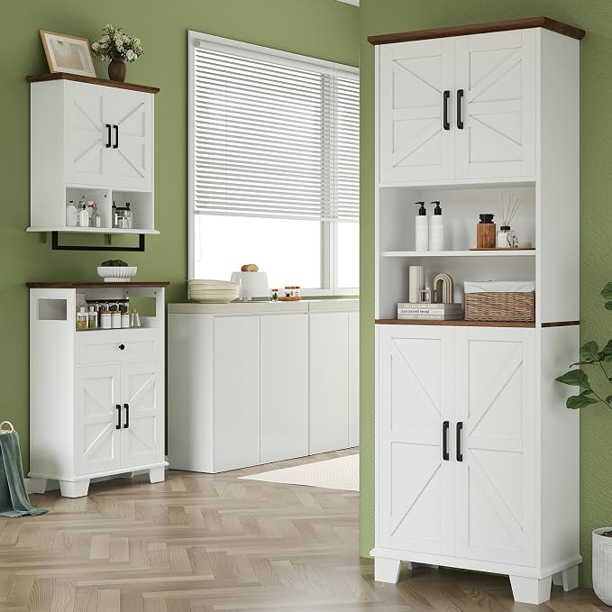 Farmhouse Bathroom Storage Cabinet, 67.9" Tall Freestanding Cabinet - Image 3
