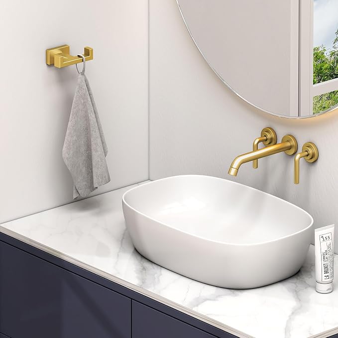 Angle Simple Double Towel Hook Brassy Gold 2 PCS, SUS304 Stainless Steel - Image 2