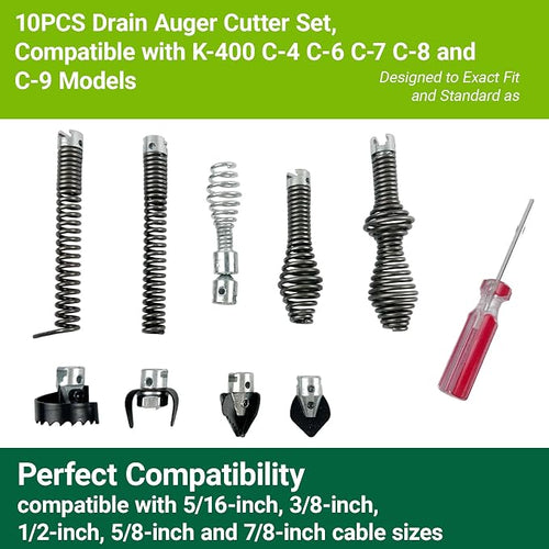 10PCS Drain Auger Cutter Set, Drain Snake Attachments Kit Drain Cleaning - Image 2
