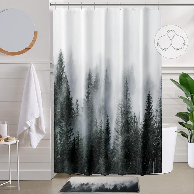 ORTIGIA 54x78 Misty Forest Stall Shower Curtain by ORTIGIA