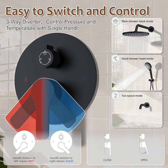 Iriber Mattle Black Bathtub Shower Faucet Set，Bathroom Shower System - Image 3
