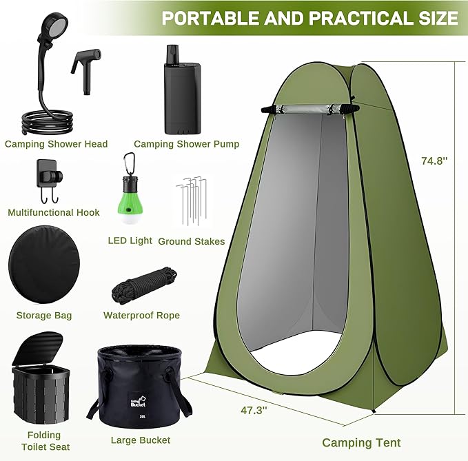 Portable Camping Shower, Pop Up Privacy Tent Kit - Image 7