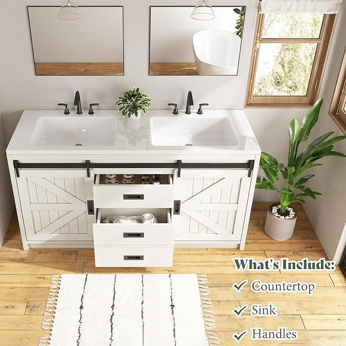 60" Farmhouse Sliding Barn Door Double Vanity - Image 8