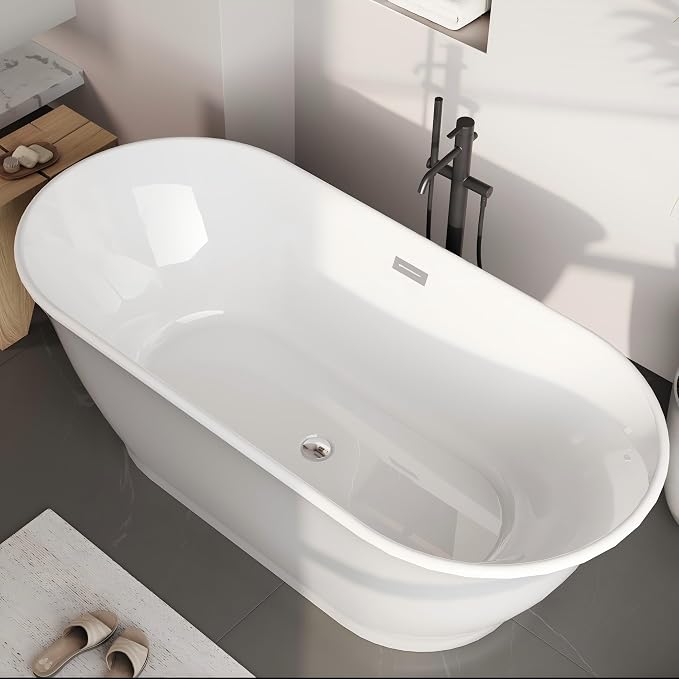 Freestanding Bathtub, 67 Inch Acrylic Soaking Tub, Elliptical Design - Image 2