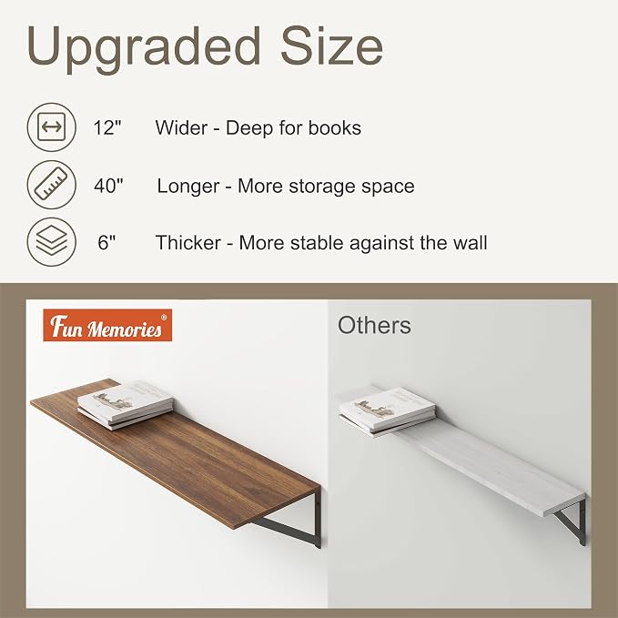 Fun Memories 40 Inch Floating Shelves, 12 Inch Deep Wall Shelf, 40 x 12 - Image 5