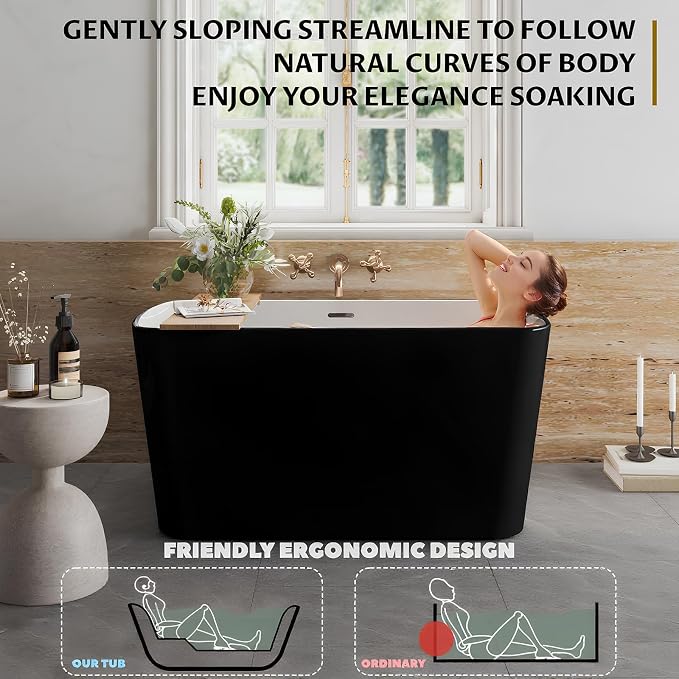 49" Freestanding Bathtub, Acrylic Sit-In Soaking Tub - Image 3