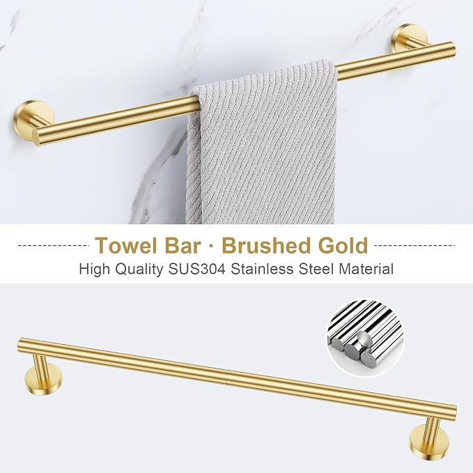 Lairuier 5 Pieces Brushed Gold Bathroom Accessories Set, 23.6 Inch Bath Towel - Image 2